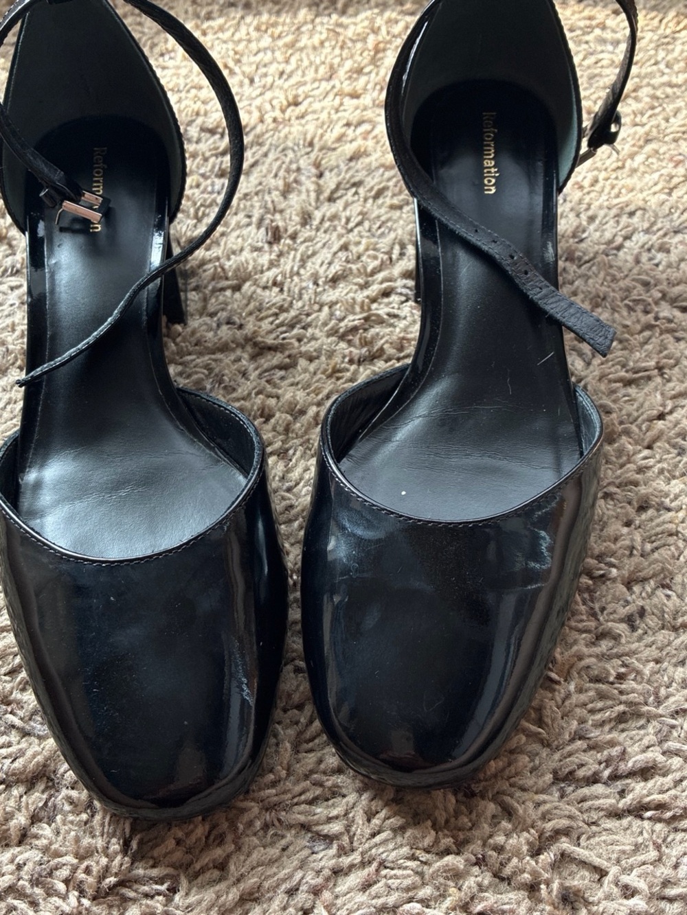 Reformation Black Patent Ankle-Strap Block Heels mary jane - Picture 4 of 5